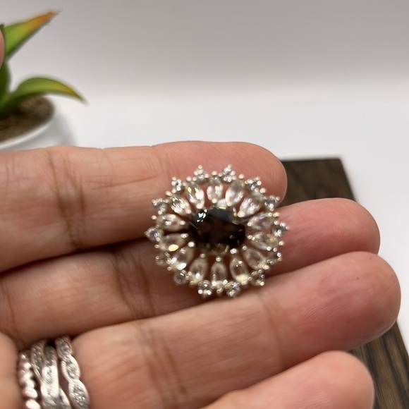 SMOKEY QUARTZ PENDANT WITH WHITE TOPAZ IN STERLING SILVER 5.62CTS 925 - Picture 9 of 10